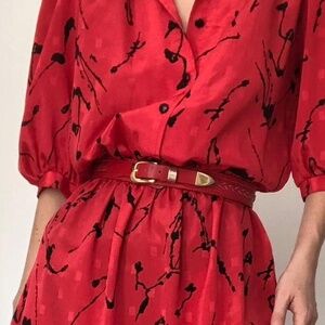 Vintage red leather waist belt